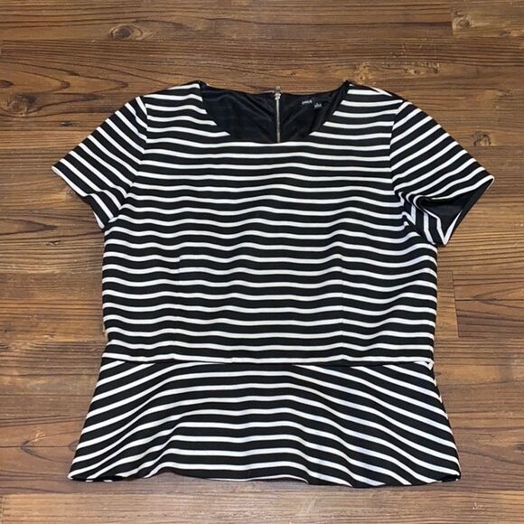 Chaus Peplum Ponte Knit Top Black & White Striped - Picture 2 of 4